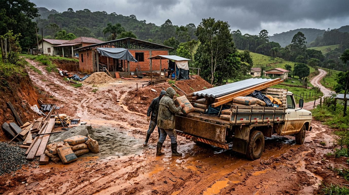 Acesso Difícil no Sítio: Entregas de Material e Obras na Chuva