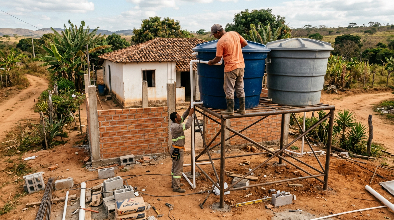 Caixa d'Água no Sítio: Fibra, Polietileno ou Concreto? Capacidade Certa e Instalação