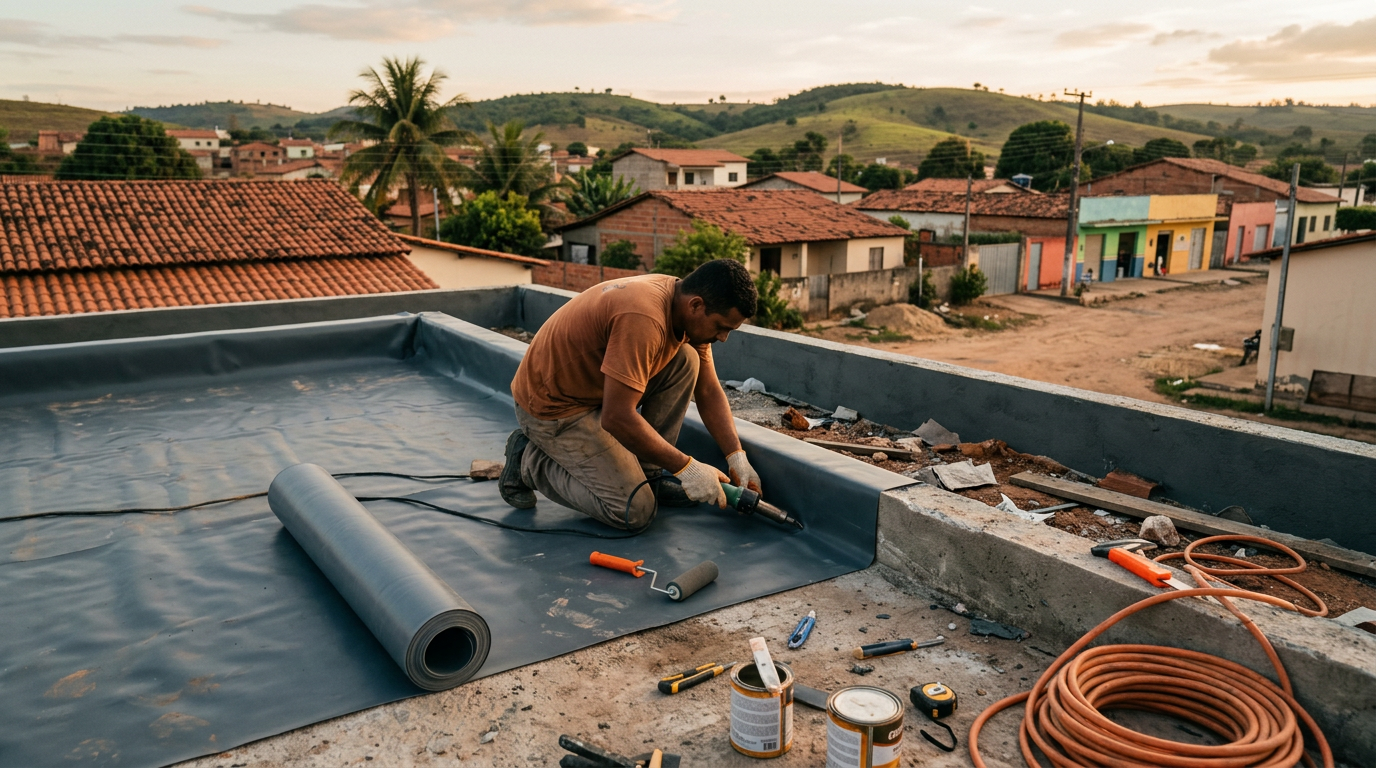 Dimensionamento e aplicação de membranas de PVC flexível para impermeabilização de lajes de jardins suspensos em edifícios comerciais multipavimento