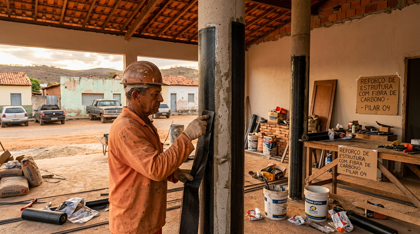 Especificação e execução de reforço com fibras de carbono em pilares de concreto armado de edifícios comerciais térreos para aumento de carga