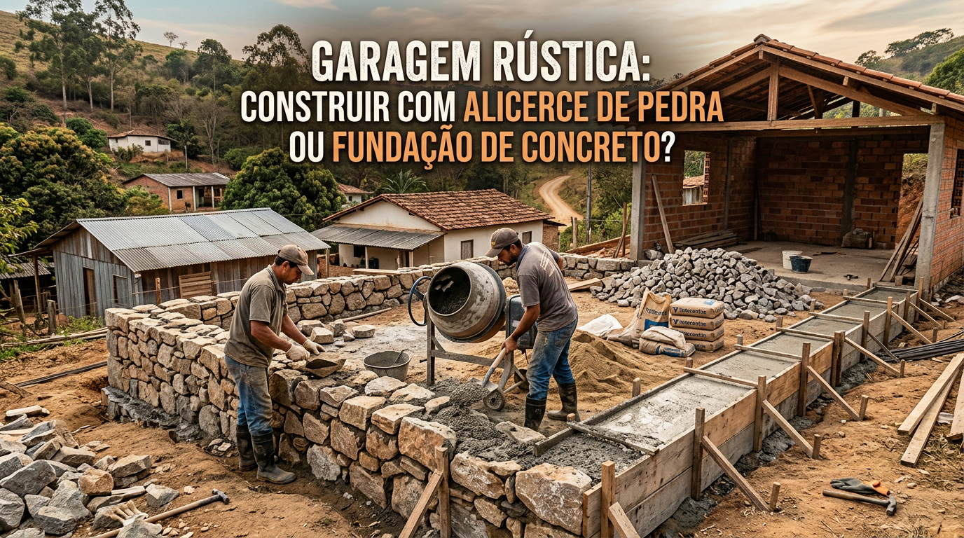 Garagem Rústica: Construir com Alicerce de Pedra ou Fundação de Concreto?