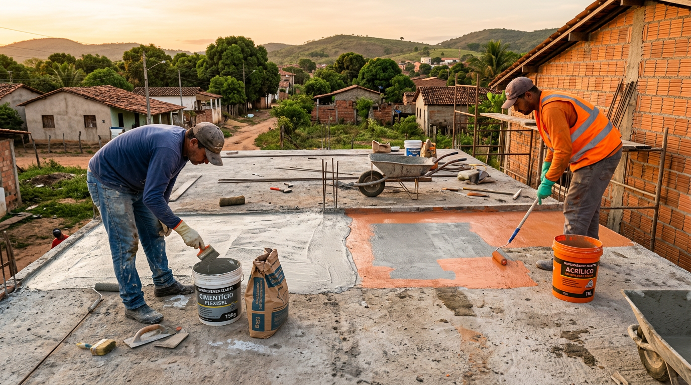 Impermeabilizante acrílico ou cimentício: qual usar em laje de obra rural
