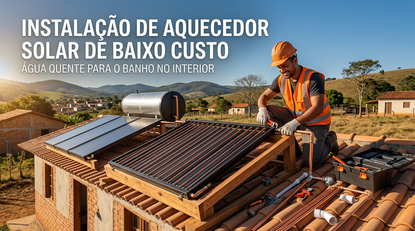Instalação de aquecedor solar de baixo custo: água quente para o banho no interior