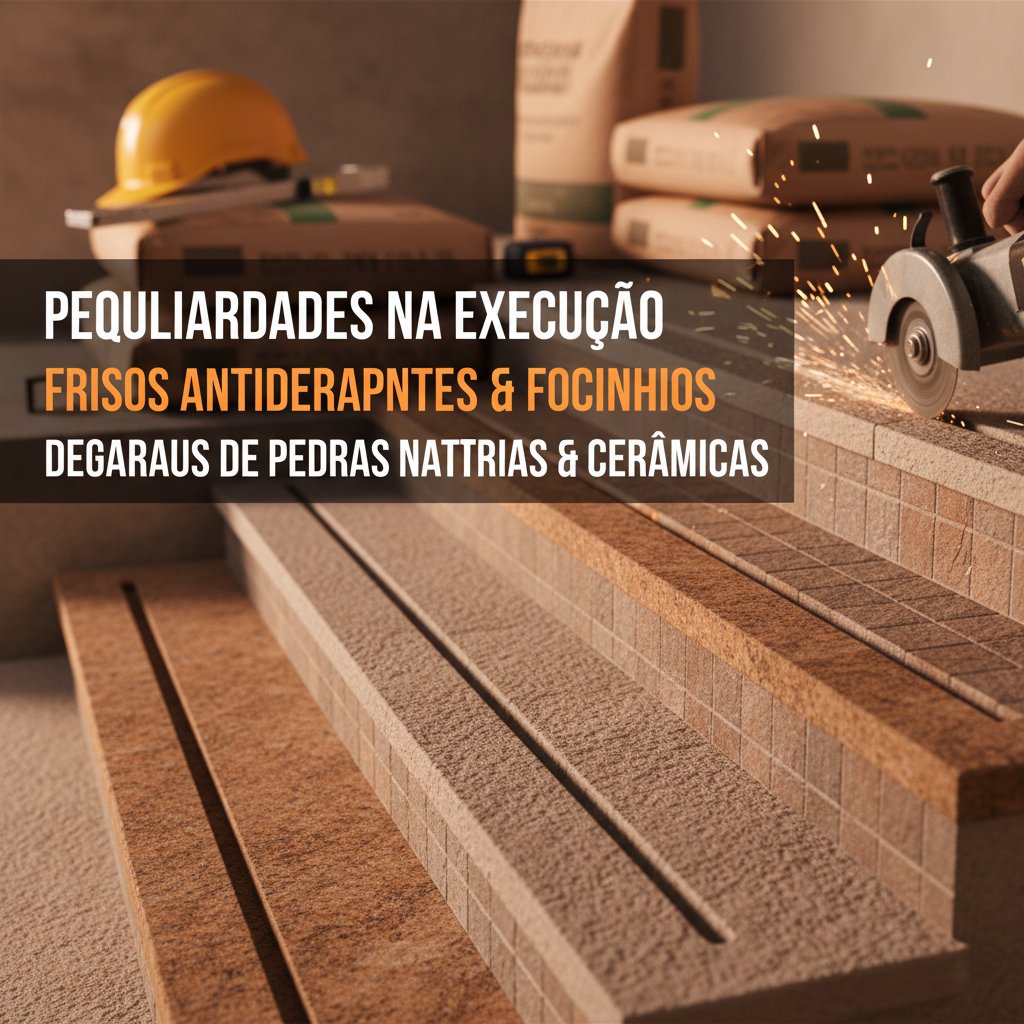 Peculiaridades na execução de frisos antiderrapantes e focinhos em degraus de pedras naturais e cerâmicas