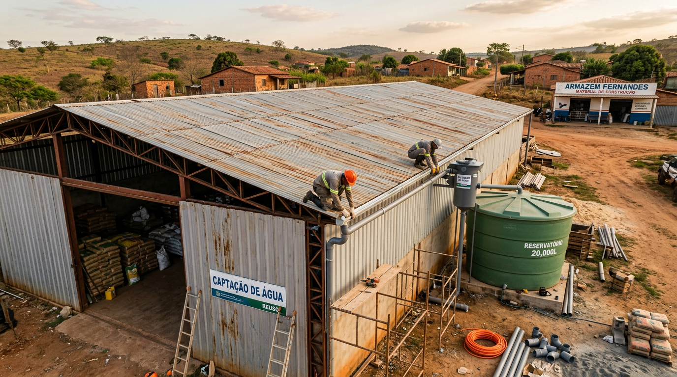 Planejamento e execução de sistemas de captação de água pluvial para reuso em telhados de galpões agrícolas com grandes áreas de coleta