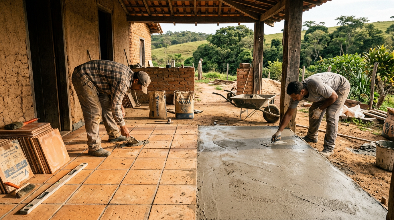 Qual Piso Aguenta o Tranco na Fazenda? Cerâmica VS Cimento Queimado