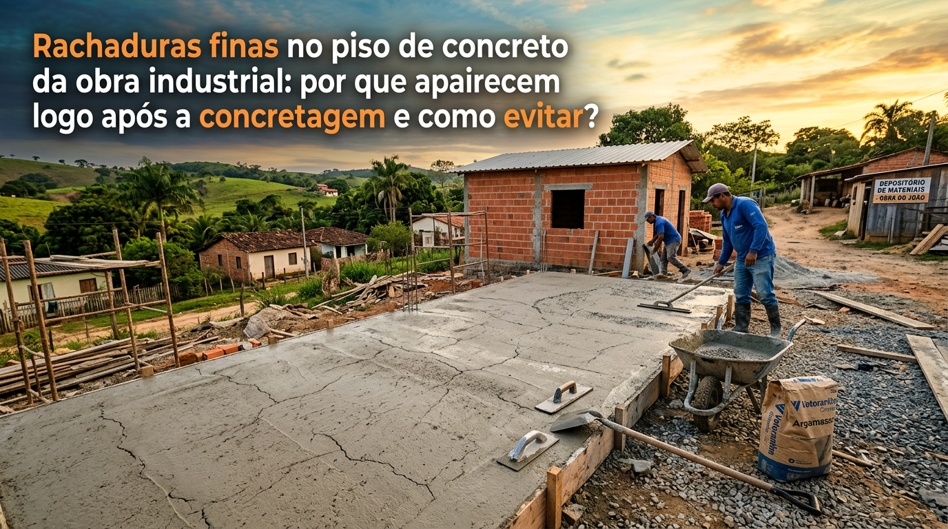 Rachaduras finas no piso de concreto da obra industrial: por que aparecem logo após a concretagem e como evitar?