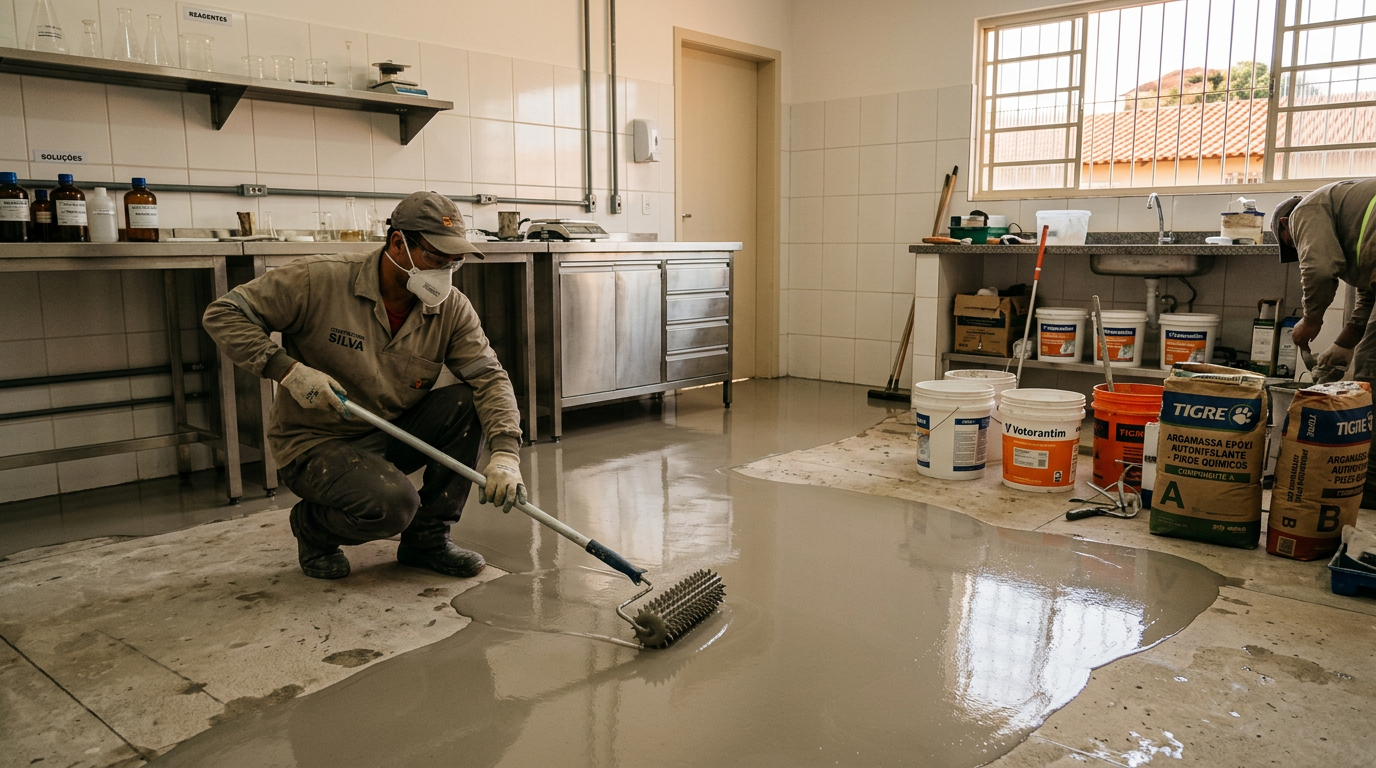 Seleção e aplicação de argamassas epóxi autonivelantes para pisos de laboratórios químicos com requisitos de assepsia
