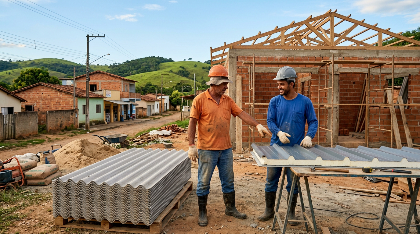 Telhado de fibrocimento ou telha metálica sanduíche: qual usar em obra pública pequena