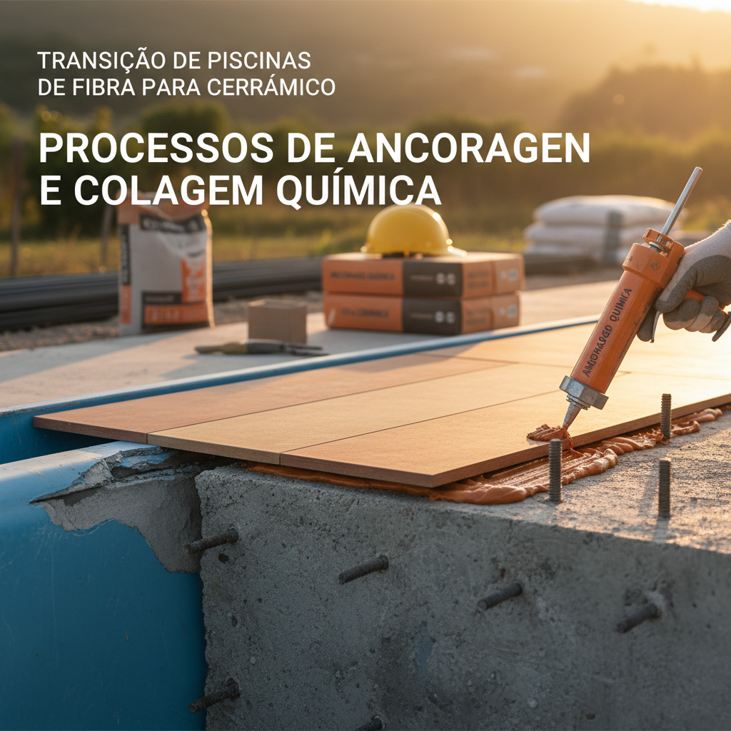 Transição de piscinas de fibra para revestimento cerâmico: Processos de ancoragem e colagem química