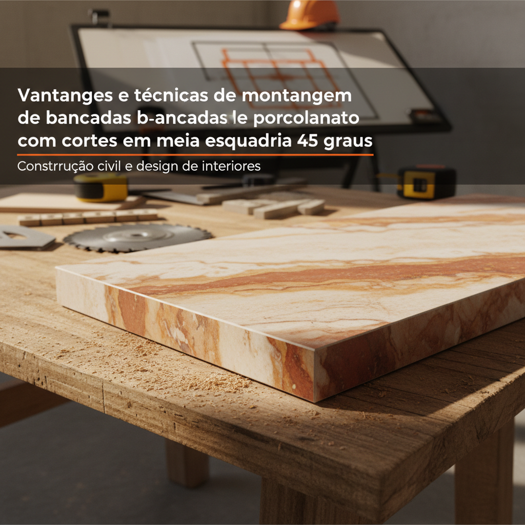 Vantagens e técnicas de montagem de bancadas de porcelanato com cortes em meia esquadria 45 graus